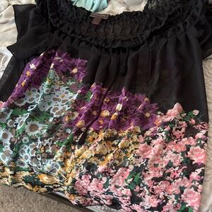 Vibrant Floral Blouse with Ruffled Neckline